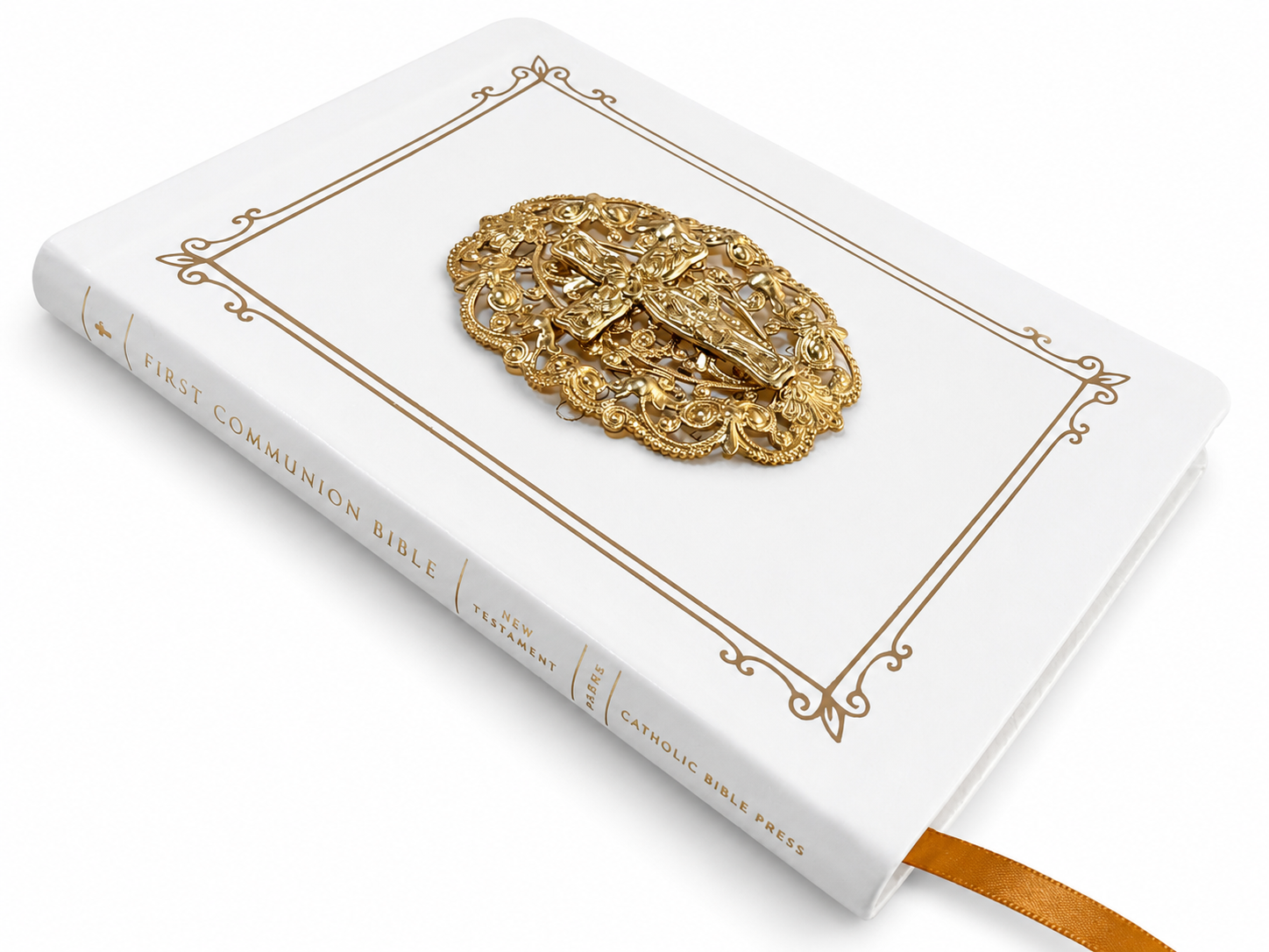 First Communion Bible w/ Ornate Medallion & Cross First Communion Bible w/ Ornate Medallion & Cross
